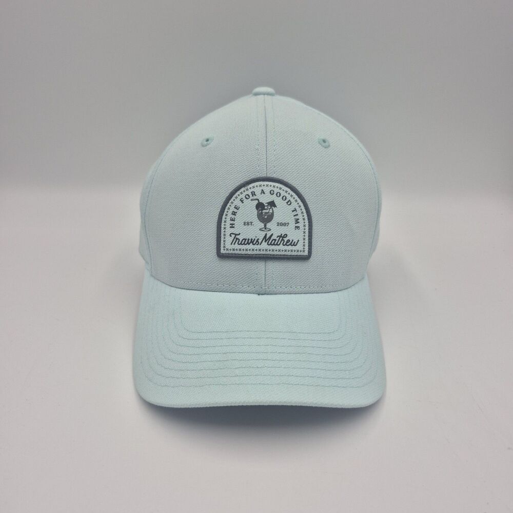Travis Mathew Flexfit S-M Golf Hat, Here For A Good Time, LIght Teal, Excellent